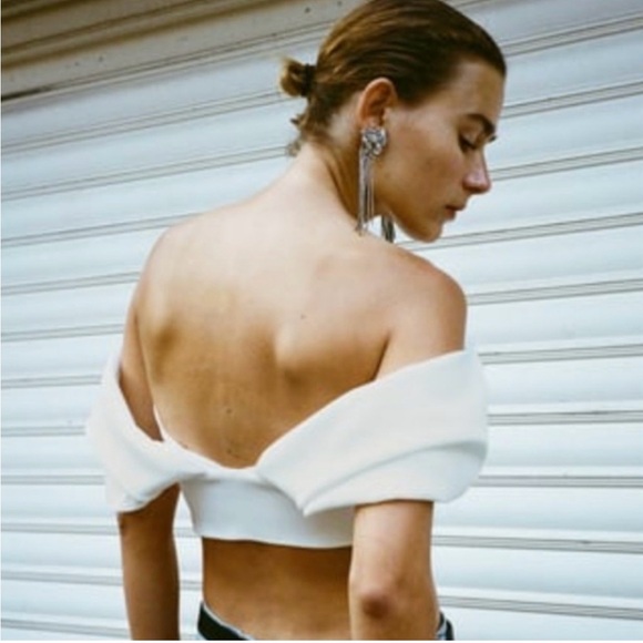 Zara voluminous Plunge Cotton Crop Top - Picture 2 of 3